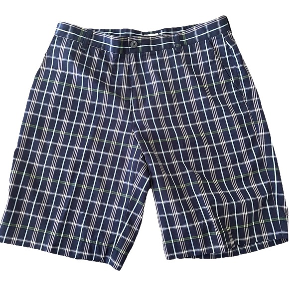 Adidas Men's‎ Golf Shorts Size 34 Plaid Blue/Green Chino Flat Front Stretch Logo - Picture 2 of 7